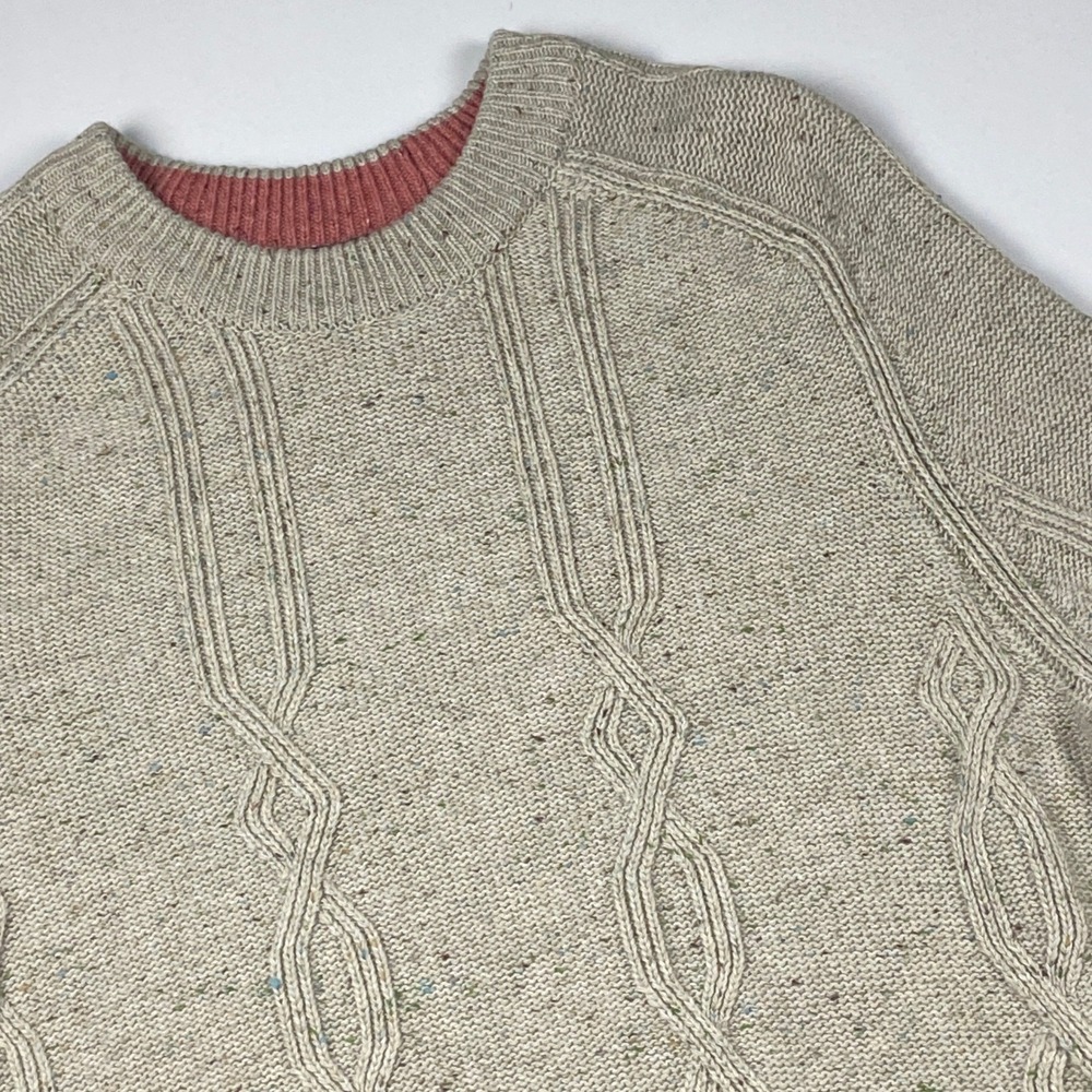 Ted Baker London Enroe Beige Flecked Cable Knit Wool Blend Sweater Men Size 5 XL